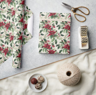 Festliche Poinsettia und Winter Grüne Weihnachten Geschenkpapier