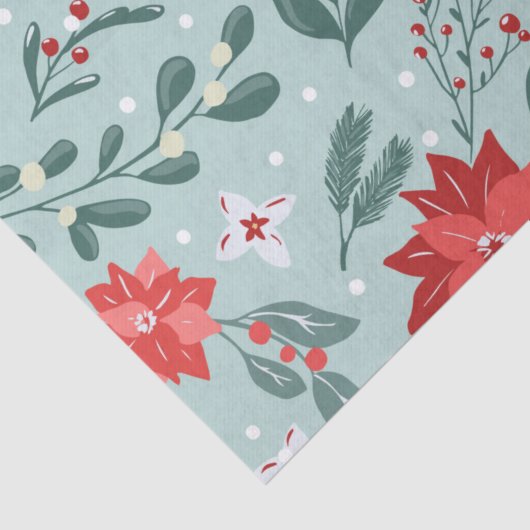 Festliche Poinsettias und Holly Berries Weihnachte Seidenpapier (Detail)