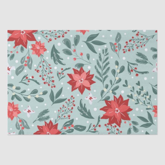 Festliche Poinsettias und Holly Berries Weihnachte Seidenpapier (Vorderseite)