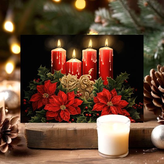 Festliche Poinsettias und Kerzen Weihnachten