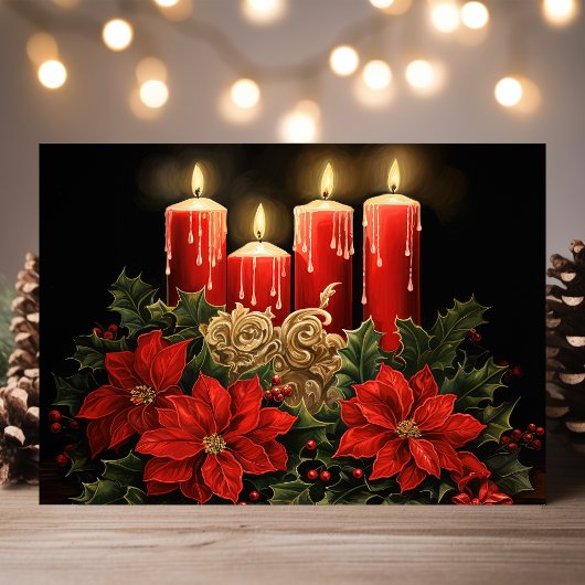 Festliche Poinsettias und Kerzen Weihnachten