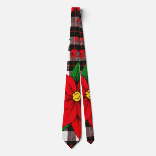 Festliche Poinsettie auf schwarz-weißem Karo Krawatte