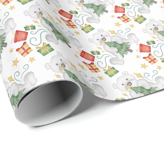 Festliche Polar Bären Weihnachtsfeiertag Geschenkpapier (Rolleneckpunkt)
