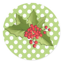 Festliche Polka Dots und Holly Weihnachtskleber