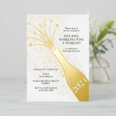 Festliche Popping Bubbles Champagner Silvester Folieneinladung (Stehend vorne)