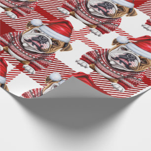 Festliche Red Kariert und Bulldog Weihnachten Geschenkpapier