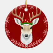 Festliche Reindeer-Illustration mit rotem Hintergr Keramik Ornament (Hinten)