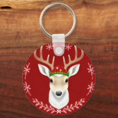 Festliche Reindeer-Illustration mit rotem Hintergr Schlüsselanhänger (Rückseite)