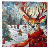 Festliche Rentiere in einer schneebedeckten Winter Fliese (Vorderseite)