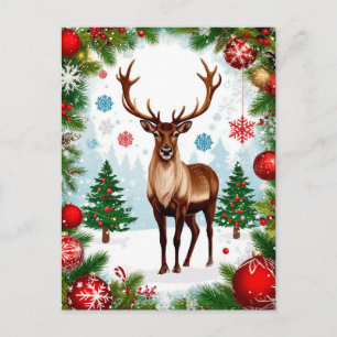 Festliche Rentiere in einer verschneiten Winterlan Postkarte