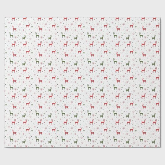 Festliche Rentiere und Schneeflocken - Rot & Grün Geschenkpapier (Flach)