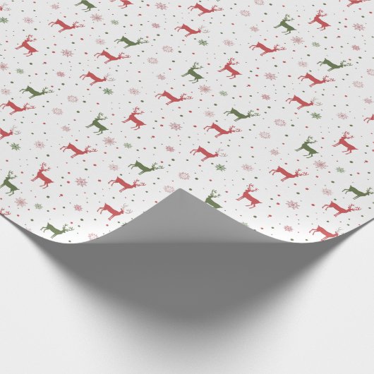 Festliche Rentiere und Schneeflocken - Rot & Grün Geschenkpapier (Ecke)