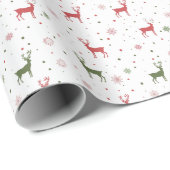 Festliche Rentiere und Schneeflocken - Rot & Grün Geschenkpapier (Rolleneckpunkt)