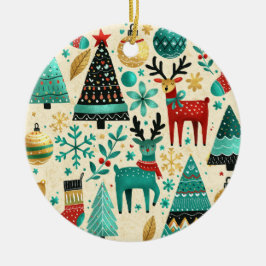 Festliche Rentiere und Weihnachtsbäume Keramik Ornament