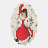 festliche Retro-Jahrgang Weihnachtsmädchen hinzufü Ornament Karte (Rechts)