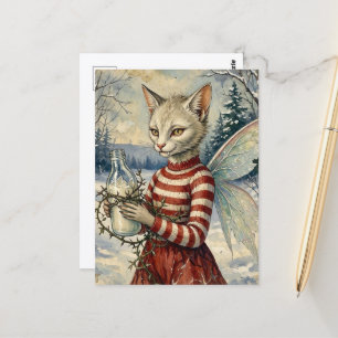 Festliche Retro-Vampirkatzenfee mit Milch Postkarte
