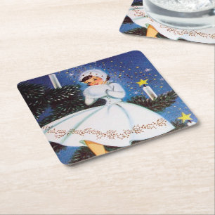 festliche Retro Vintage Dame Weihnachts-Party Rechteckiger Pappuntersetzer