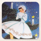 festliche Retro Vintage Dame Weihnachts-Party Rechteckiger Pappuntersetzer (Vorderseite)