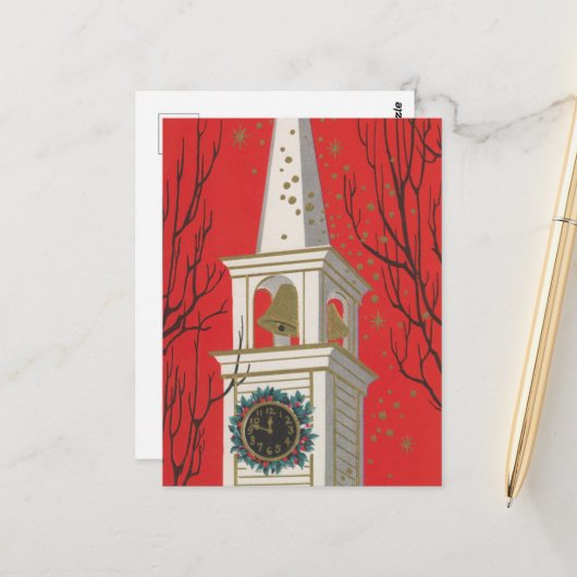 festliche Retro Vintage Kirche Weihnachten Postkarte (Vorderseite/Rückseite Beispiel)