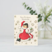 festliche Retro Vintage Weihnachtsmädchen Feiertagskarte (Stehend Vorderseite)