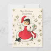 festliche Retro Vintage Weihnachtsmädchen Feiertagskarte (Vorderseite)