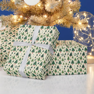 Festliche Retro-Weihnachtsbäume Geschenkpapier