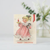 festliche Retro-Weihnachtsmädchen Feiertagskarte (Stehend Vorderseite)