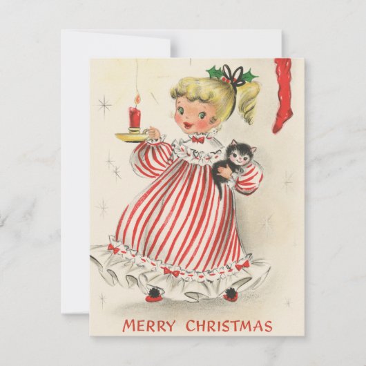 festliche Retro-Weihnachtsmädchen Feiertagskarte (Vorderseite)