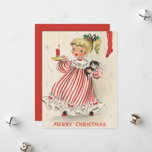 festliche Retro-Weihnachtsmädchen Feiertagskarte (Vorderseite/Rückseite Beispiel)