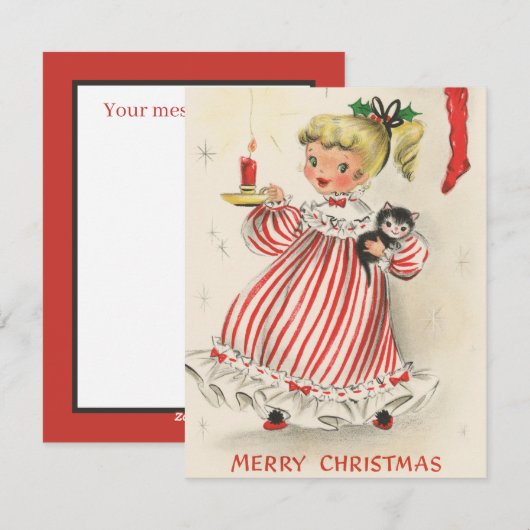 festliche Retro-Weihnachtsmädchen Feiertagskarte (Vorne/Hinten)