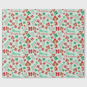 Festliche Ribbons Niedliche Hunde Weihnachtsgrün Geschenkpapier (Flach)