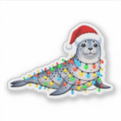 Festliche Robbe bedeckt mit Weihnachtslichtern Aufkleber (Vorderseite)