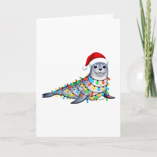 Festliche Robbe bedeckt mit Weihnachtslichtern Karte (Vorderseite)