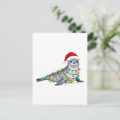 Festliche Robbe bedeckt mit Weihnachtslichtern Postkarte (Stehend Vorderseite)