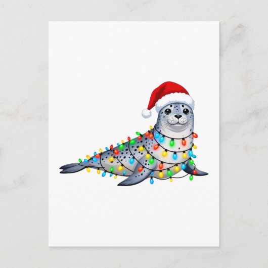 Festliche Robbe bedeckt mit Weihnachtslichtern Postkarte (Vorderseite)