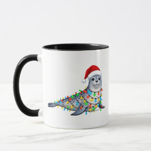 Festliche Robbe bedeckt mit Weihnachtslichtern Tasse