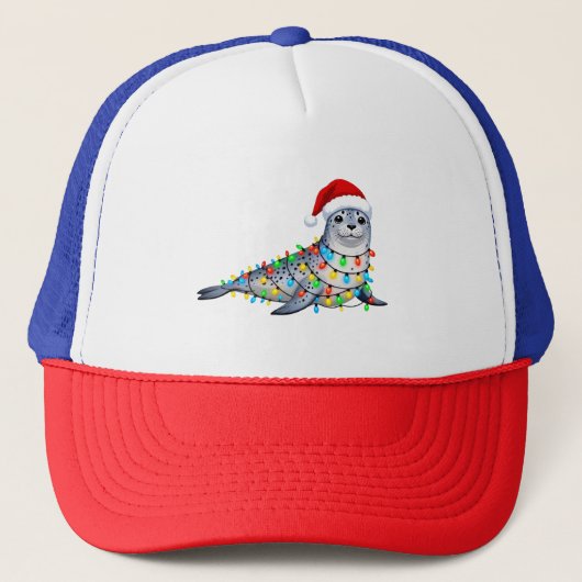 Festliche Robbe bedeckt mit Weihnachtslichtern Truckerkappe (Vorderseite)