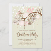 Festliche rosa Vögel und Blume Weihnachts-Party Einladung (Vorderseite)
