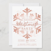 Festliche Rose Goldene Winterschneeflocke Weihnach Einladung (Vorderseite)