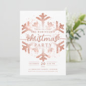 Festliche Rose Goldene Winterschneeflocke Weihnach Einladung (Stehend Vorderseite)