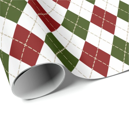festliche Rot-Grün-Raute kariert Geschenkpapier (Rolleneckpunkt)