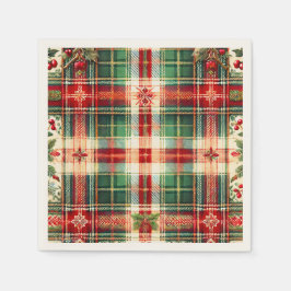 Festliche Rot- und Grüne Karierte Weihnachtsmänner Serviette