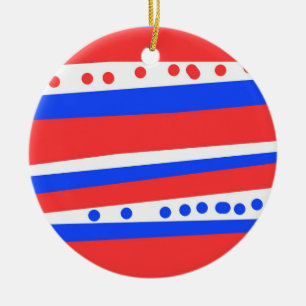 Festliche Rot-Weiß-Blau-Kreise-Streifen Keramik Ornament