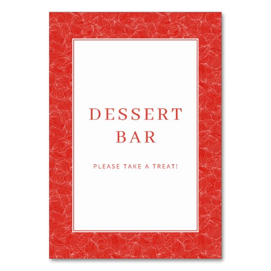 Festliche rote Dessertbar-Tafel mit Wirbelmuster Tischnummer (Vorderseite)