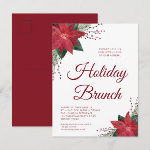 Festliche rote Poinsettia-Weihnachtsbrunch-Einladu Postkarte
