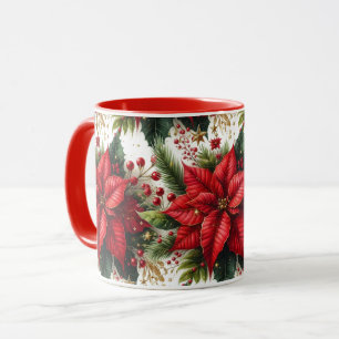 Festliche rote Poinsettie mit goldenem Weihnachtsb Tasse