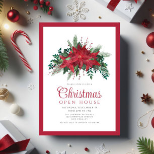 Festliche rote Poinsettie Weihnachts-Open-House Einladung