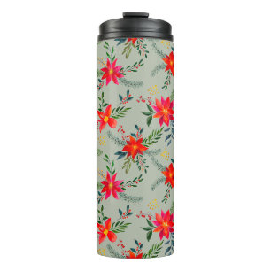 Festliche rote Poinsettie Weihnachtsblumen Thermosbecher