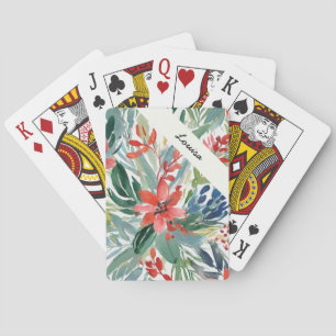 Festliche rote Poinsettien elegante Wasserfarben B Spielkarten