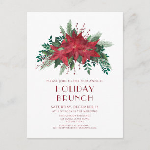 Festliche rote Poinsettien-Feier brunch-Einladung Postkarte